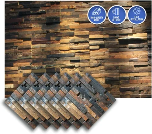 Vista 24 de Arrowzoom 1 Panel de arte de pared de madera de Finlandia de alto grado estilo bloque estético Difusor de sonido acústico STC 27 Home Studio
