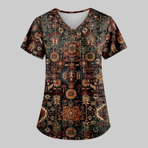 Vista 3 de Oggfader Uniforme de trabajo para mujer con bolsillos, cuello en V, manga corta, camisetas elásticas para enfermería