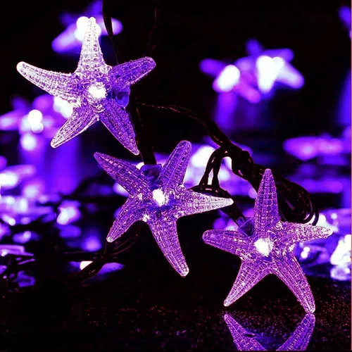 Vista 16 de Luces solares de estrella de mar, impermeables, de 15.7 pies, 20 luces LED de noche con estrellas de mar y océano, mar, mundo, luces de noche