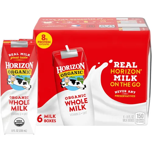 Vista 21 de Horizon Organic Cajas de leche bajas en grasa, fresa, 8 onzas, paquete de 6 8g Protein per Serving, 1% Lowfat, USDA Organic, No Refrigeration
