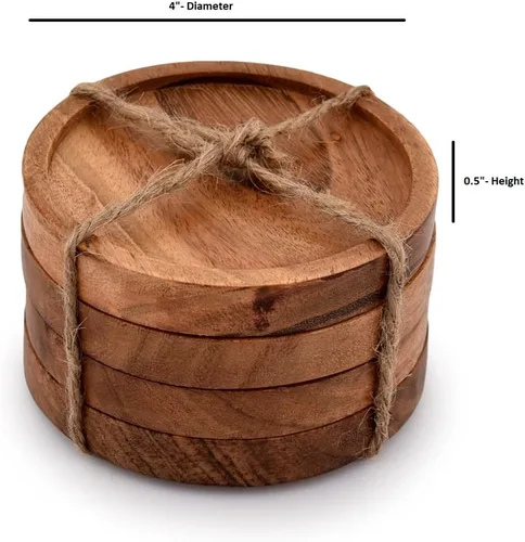 Vista 6 de Kaizen Casa Posavasos de madera para bebidas, juego de posavasos de madera de acacia natural para vasos de bebida, protección de mesa para cualquier