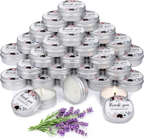 Vista 12 de MTLEE 50 piezas de velas de boda azules florales, regalos de favores para invitados, 1 oz de cera de soja con aroma a lavanda, velas aromáticas