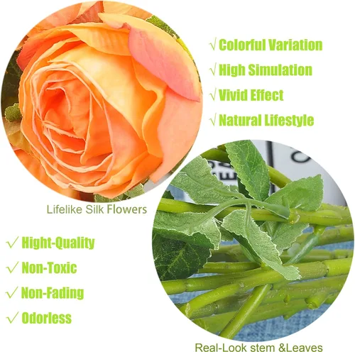Vista 3 de 6 rosas artificiales secas de seda de tallo largo de 24 pulgadas con 5 flores para boda, ramo de novia, decoración del hogar, arreglo de centro