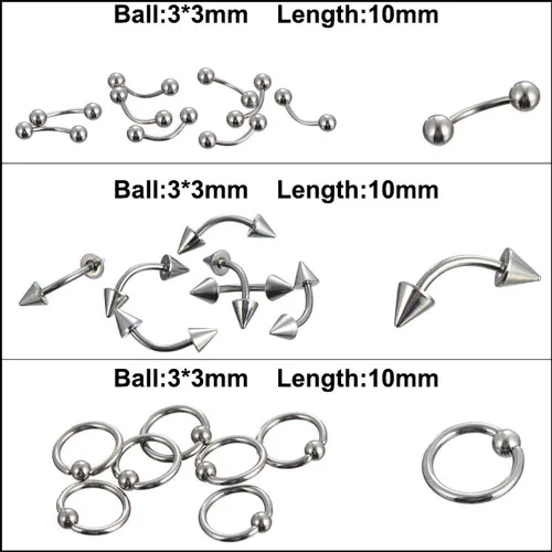 Vista 3 de 156085 piezas de piercings corporales, decoración de joyería, unisex, lengua, nariz, uñas, ombligo, juego de anillos de regalo