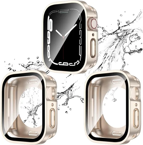 Vista 16 de Paquete de 2 fundas impermeables 2 en 1 para Apple Watch Series SE SE 6 5 4 40mm, borde recto de PC frontal y trasero con protector de pantalla