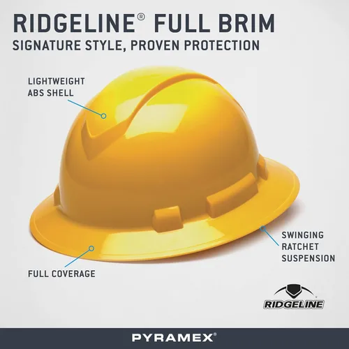 Vista 5 de Pyramex Ridgeline - Casco duro de ala completa, suspensión de trinquete de 4 puntos, color amarillo