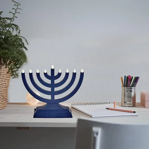 Vista 3 de Rite Lite Go Menorah Mini Menorá Metálica Eléctrica - Menorá de Janucá LED Alimentada por Batería/USB Menorá Judía de las Fiestas - Decoraciones