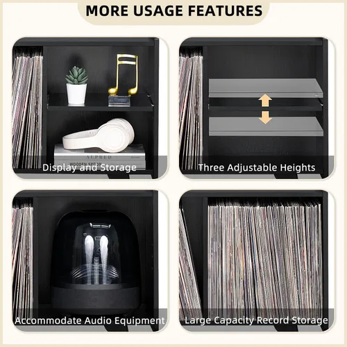 Vista 5 de LELELINKY Soporte para tocadiscos, mesa de almacenamiento de discos de vinilo con 4 gabinetes de hasta 120 álbumes, soporte para tocadiscos