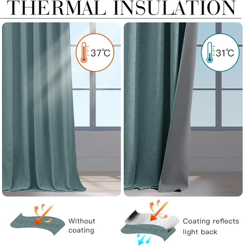 Vista 28 de RYB HOME Cortinas de lino texturizado 100% opacas de 84 pulgadas de largo, aislamiento térmico, privacidad, ahorro de energía para dormitorio, sala