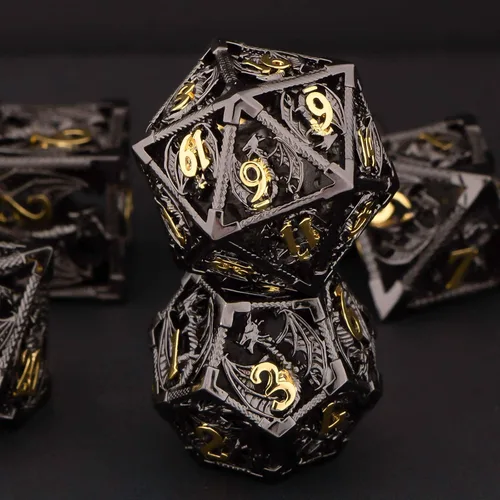 Vista 5 de KERWELLSI Juego de dados huecos D&D con caja de regalo, 7 dados de metal poliédrico D y D para juegos de rol, dados de dragón de mazmorra D20 D12
