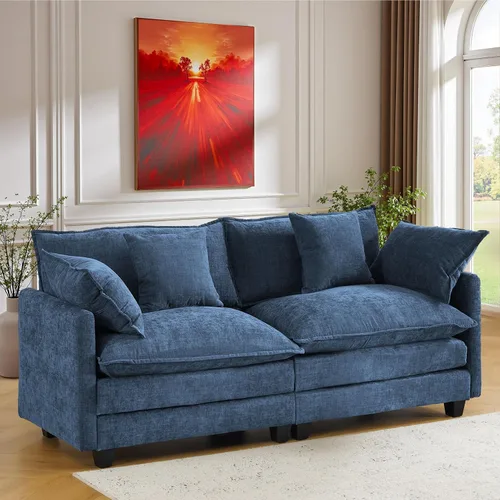 Vista 12 de Juego de sofá de 77" de chenilla en forma de nube con cojines, sofá cama de asiento profundo para apartamentos, 2 plazas que ahorra espacio
