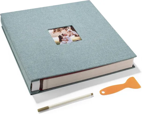 Vista 17 de HoneyTolly Álbum de fotos autoadhesivo para fotos de 4 x 6 imágenes, cubierta magnética de lino, 15 hojas/30 páginas en blanco para bodas Beige claro