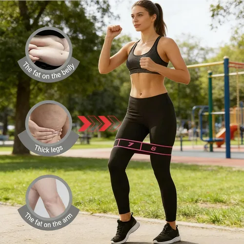 Vista 5 de Correa elástica de yoga con bucles, 3 correas de yoga numeradas, banda de resistencia numerada de 8 segmentos, banda de estiramiento de pilates