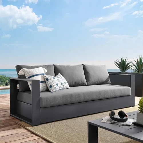 Vista 3 de Modway Tahoe - Sofá de aluminio para patio exterior en gris carbón