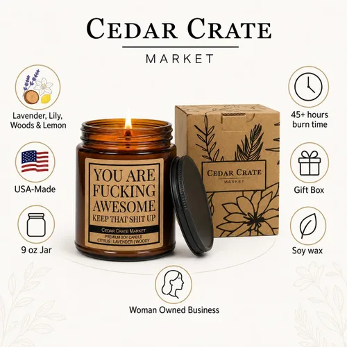 Vista 7 de Cedar Crate Market - Vela You are Fucking Awesome (You are Fucking Awome), divertido regalo de aliento para amigos, compañeros de trabajo, familia