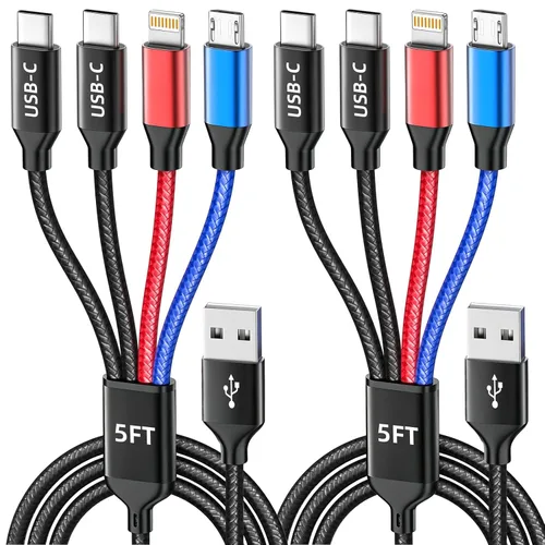 Vista 18 de Cable de carga USB C a 4 en 1 con doble puerto tipo C de 5 pies, cable de carga múltiple para múltiples dispositivos, cables USB con puerto