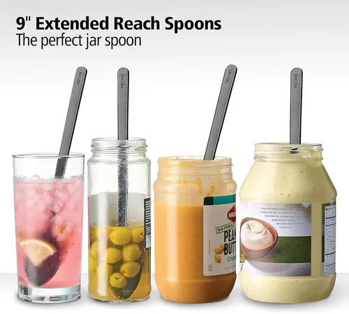 Vista 2 de Cucharas largas de plástico – 9 pulgadas – Cuchara de mango largo resistente para agitar, cucharas de café negro – Espresso, cuchara de té helado