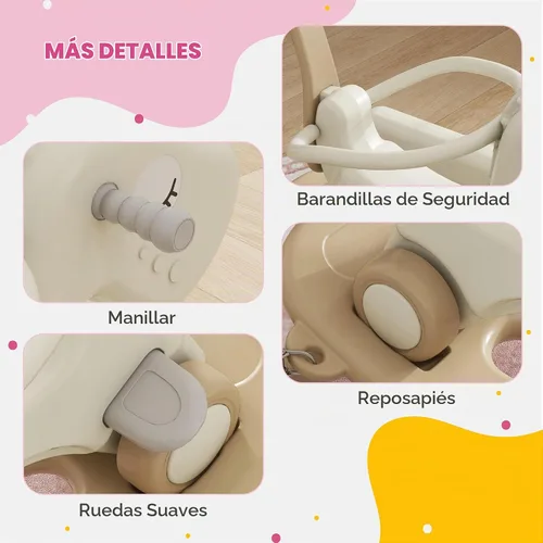 Vista 6 de Qaba Caballo Mecedor 5 en 1 para Niños Pequeños, Juguete Mecedor con Resorte para Niños, Carrito de Empuje de Bicicleta de Equilibrio con Base