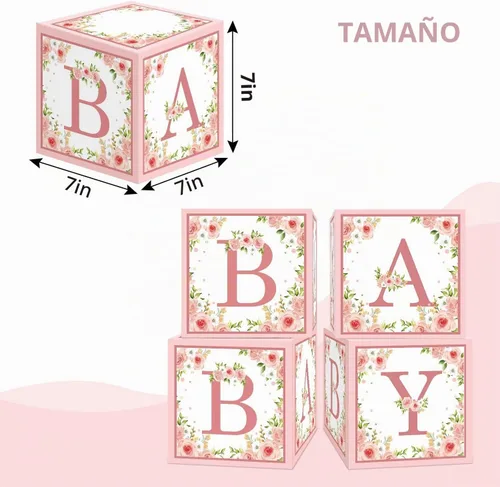 Vista 2 de TSVATE Cajas de decoración para baby shower rosa - 4 cajas de centro de mesa para baby shower, revelación de género, centro de mesa de primer