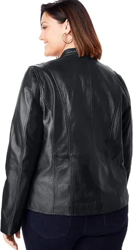 Vista 6 de Jessica London Chaqueta de cuero con cremallera frontal para mujer