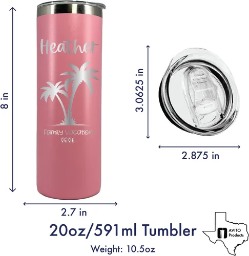 Vista 3 de Vaso de vacaciones personalizado de 20 onzas, vaso con tapa y pajilla, vasos de vacaciones familiares, vaso de vacaciones en la playa, regalo