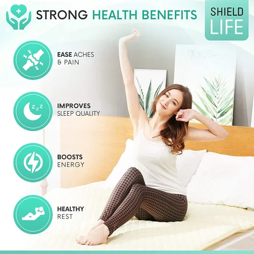 Vista 3 de Protector de colchón con 99 % de bloqueo EMF. Calor infrarrojo lejano e iones negativos con 8 ajustes de calor y apagado automático por Shield Life.