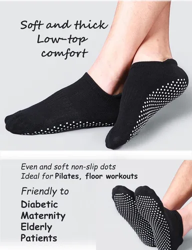 Vista 6 de Rolxmed Calcetines de agarre de yoga acolchados antideslizantes sin ampollas para pilates, ejercicio en casa para mujeres y hombres (2 parespaquete)