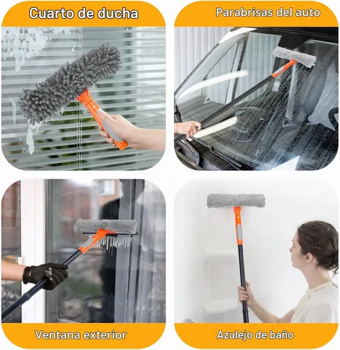 Vista 6 de Herramienta de limpieza de ventanas para el hogar, kit de escobilla de goma de 59.5'' para parabrisas de automóvil, puerta de ducha, limpieza