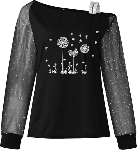 Vista 6 de NOKMOPO Tops de otoño para mujer, cuello diagonal de moda, manga larga, cuello de una línea, tops de manga larga para mujer