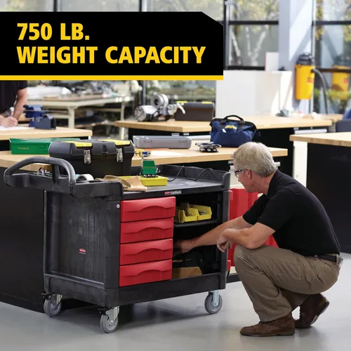 Vista 7 de Rubbermaid Commercial Products TradeMaster Carro de almacenamiento de herramientas, utilitario con 4 cajones + gabinete, pequeño, capacidad de 750