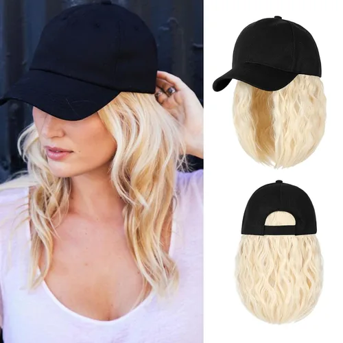 Vista 11 de Peluca de gorra de béisbol para mujer, gorra de béisbol con extensiones de cabello, gorra ajustable adjunta de 24 pulgadas de largo, ondulada