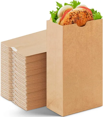 Vista 8 de CulinWare Bolsas de papel marrón forradas con cera de 1 libra, resistentes a la grasa, ecológicas, desechables, parte superior plegable, 250