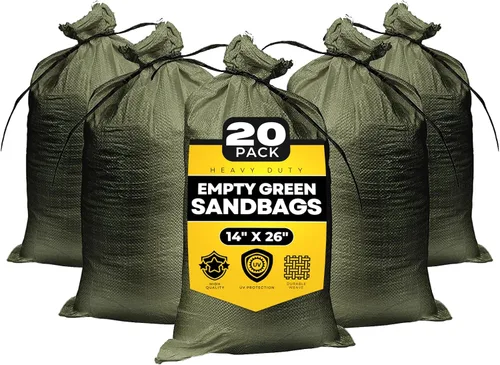 Vista 9 de Empty Sandbags Military Green with Ties 14" x 26" - Woven Polypropylene Extra Heavy Duty Sand Bags Flood Protection