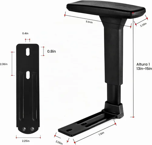 Vista 2 de Frassie Par de reposabrazos de silla ajustable en altura, juego de brazos de silla de jefe de juego, color negro (3D)