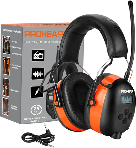 Vista 13 de PROHEAR 033 2.0 Auriculares Bluetooth de Protección Auditiva con Radio AM/FM - Orejeras de Reducción de Ruido 31 SNR, Batería Recargable de 50