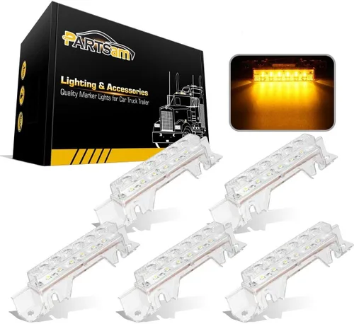 Vista 8 de Partsam 5 piezas de 6 luces LED de cabina para camión, remolque, cabina superior, lente ámbar, luz de correr, luces reflectantes, montaje compatible
