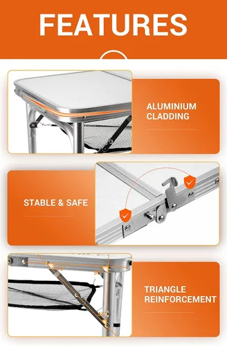 Vista 4 de Nice C Mesa de camping ajustable, mesa plegable para tarjetas (pequeña) Mesa de picnic, aluminio ligero portátil, asa de transporte, playa