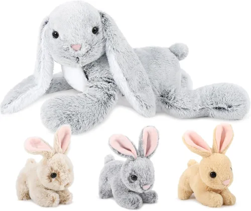 Vista 11 de MaoGoLan 4 animales de peluche de castor con tres bebés en el interior, regalo de felpa de castor gigante esponjoso de 17.7 pulgadas, divertidos