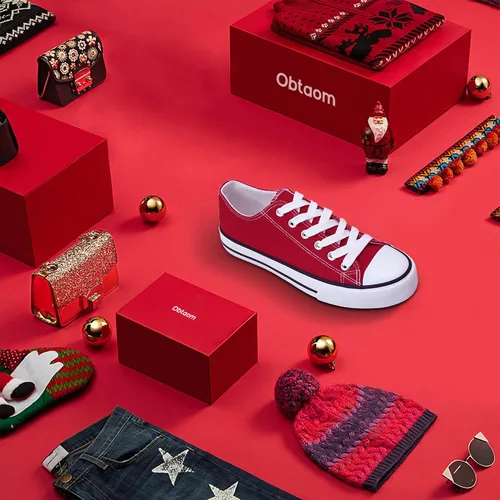Vista 5 de Obtaom - Tenis de lona modernos con diseño de caña baja y de calce fácil para mujeres