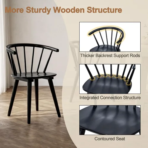 Vista 5 de DUHOME Windsor - Juego de 2 sillas de comedor de madera negra, sillas de comedor con brazos, respaldo de husillo de granja, sillas de cocina