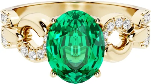 Vista 3 de Peora Anillo enlazado de diamantes cultivados en laboratorio con esmeralda colombiana creada en oro amarillo de 14 quilates, 1.94 quilates en total