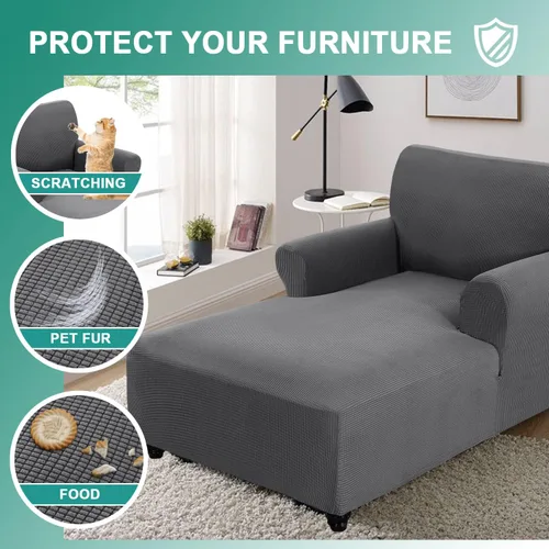 Vista 3 de Funda de sofá gris ajustada, doble brazo, funda elástica, protector de muebles lavable con cuadros pequeños