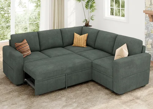 Vista 14 de HONBAY Sofá cama modular modular con cama extraíble, sofá en forma de L con almacenamiento, sofás modulares seccionales para sala de estar