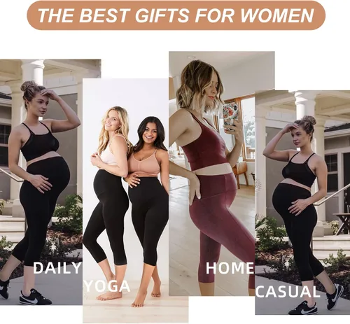 Vista 7 de Maternity Capri Leggings Over The Belly Butt Lift -Soft Non-See-Through Workout Pregnancy Pants for Women