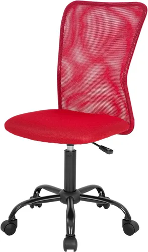 Vista 11 de FDW Silla de oficina en casa, silla de escritorio de malla con respaldo medio, sin brazos, ergonómica, giratoria, soporte de espalda, ajustable