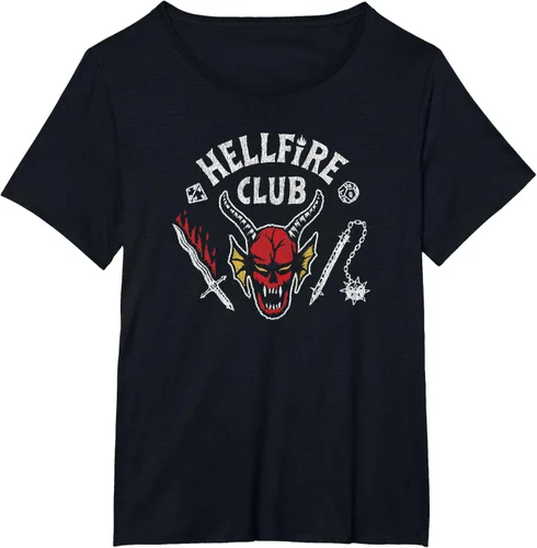Vista 18 de Stranger Things 4 Camiseta Hellfire Club con Calavera y Armas Negro