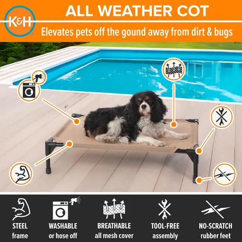 Vista 3 de K&H PET PRODUCTS - Cuna elevada para mascotas con centro de malla, varios tamaños Malla de color marrón.