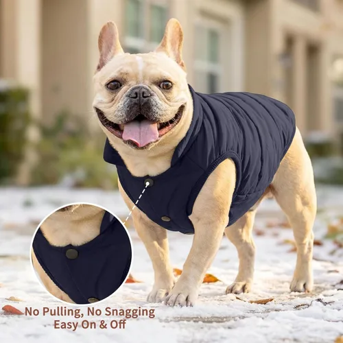 Vista 5 de JoyDaog Chaqueta cálida con forro polar de 2 capas para cachorros en invierno y clima frío, abrigo suave y resistente al viento para perros Azul