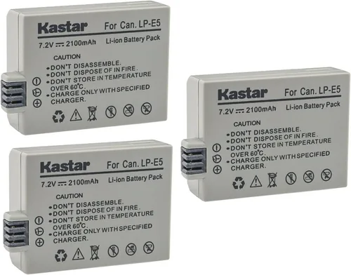 Vista 5 de Kastar Paquete de 1 batería LP-E5 de 7.2 V 2100 mAh de repuesto para batería Canon LP-E5 LPE5, cargador Canon LC-E5, LC-E5C, LC-E5E