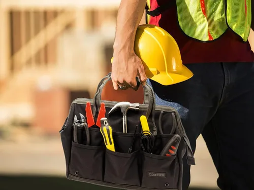 Vista 9 de Coreflex Bolsa de herramientas de 14 pulgadas de boca ancha, bolsa de equipo, de múltiples propósitos - para plomeros, electricistas, manitas